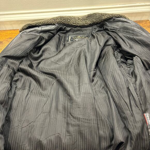 Express Size M Leather Coat Vintage Thinsulate Belted Removable Sherpa Collar - Picture 15 of 16